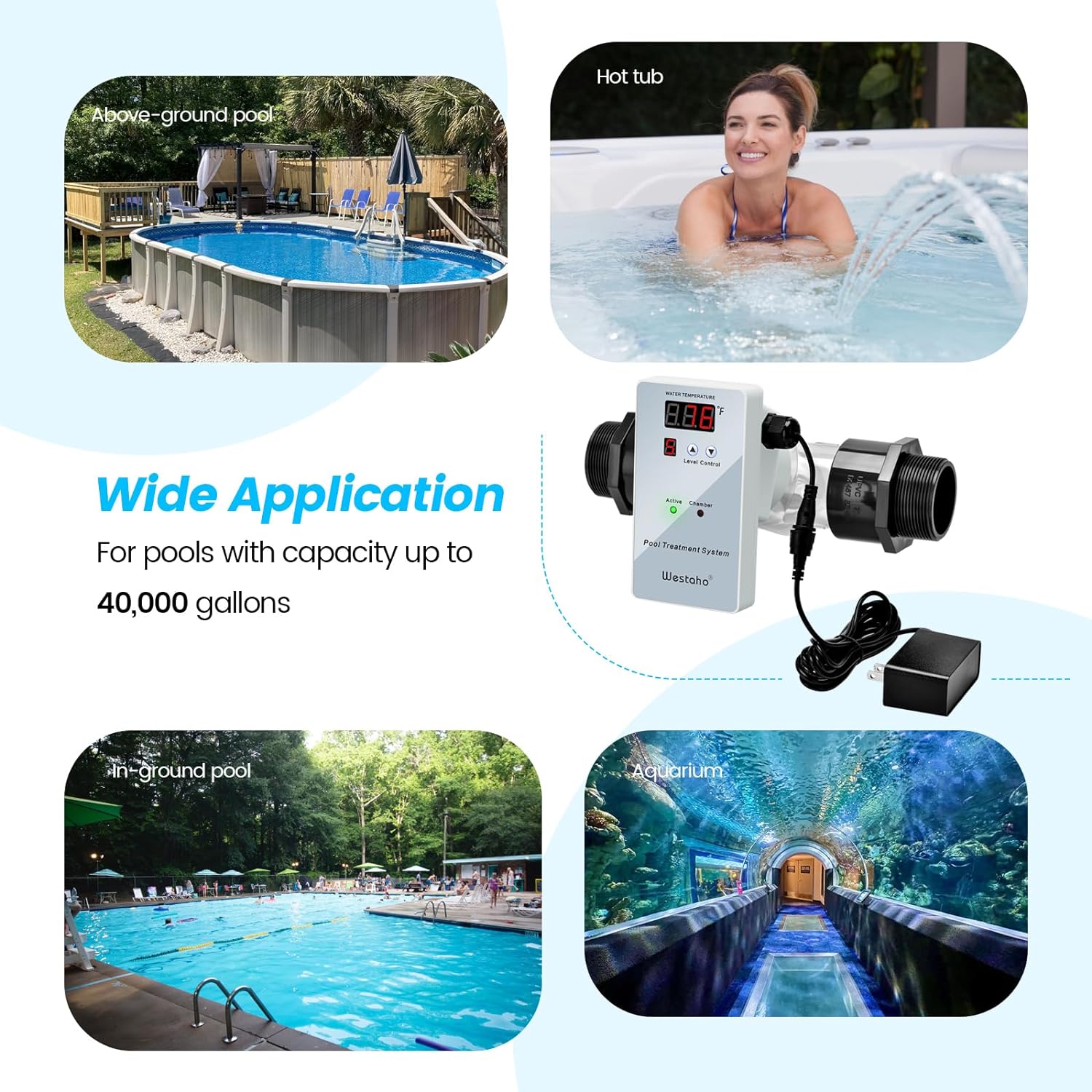 Westaho Pool Treatment System,Release Cu Ag, 2 Years Warranty, for In-Ground, Above-Ground Pool, Hot tub, Spa or Aquarium