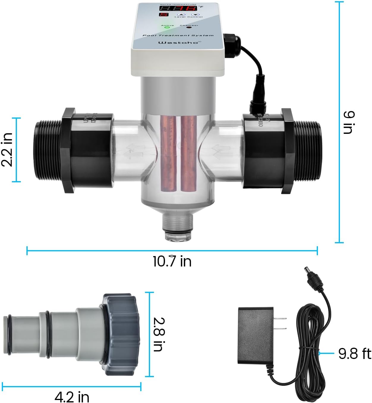 Westaho Pool Treatment System,Release Cu Ag, 2 Years Warranty, for In-Ground, Above-Ground Pool, Hot tub, Spa or Aquarium